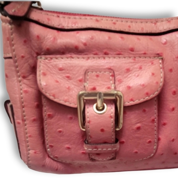 Dooney & Bourke Vintage Pink Ostrich Embossed Barrell Packet Bag - Picture 4 of 16